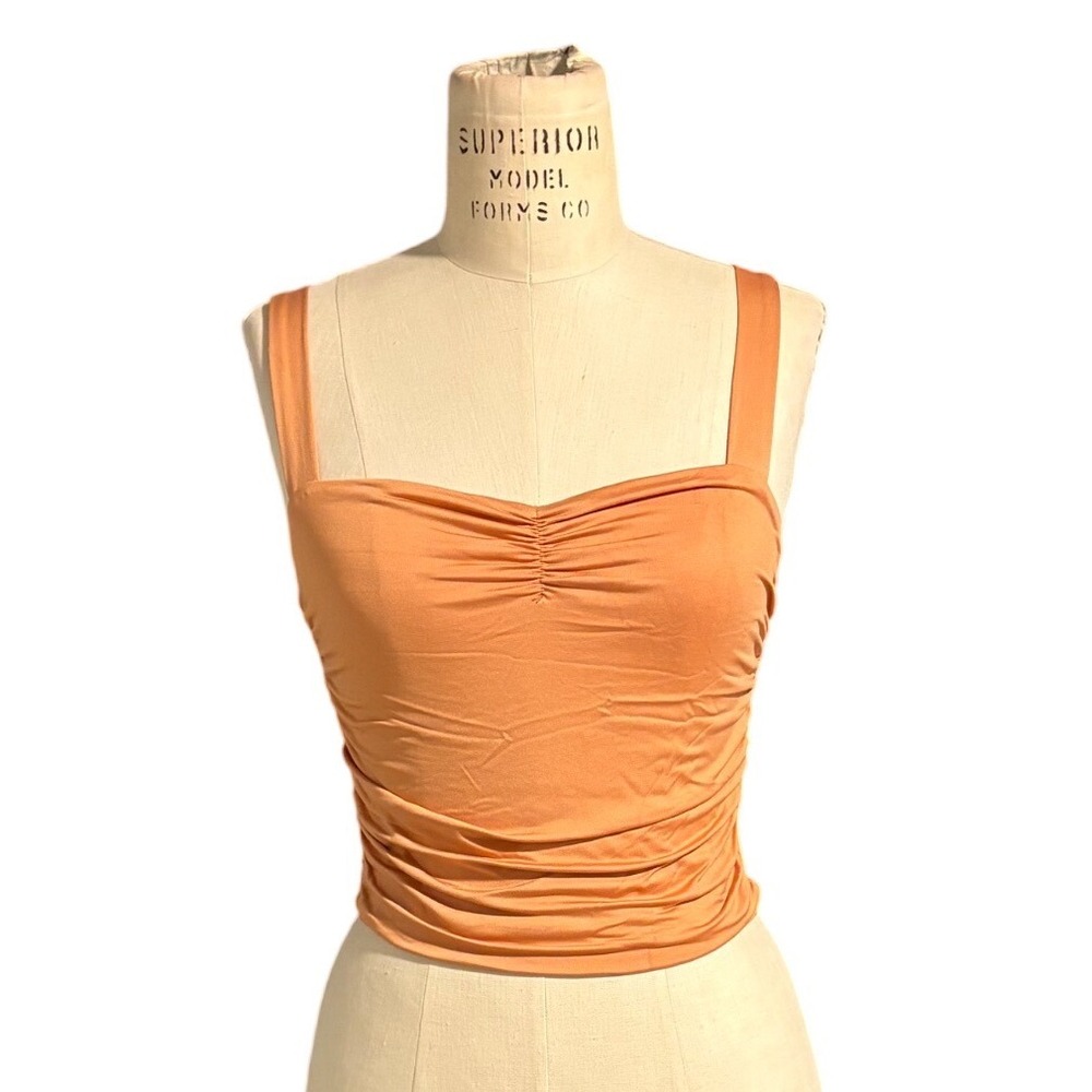 Forever 21 Ruched Crop Top Peach Orange Sweetheart Neck Stretch Tank Small